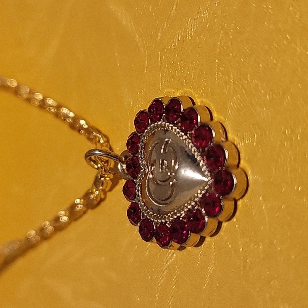 Gold Heart Pendant Necklace with Red Accents - Picture 3 of 5